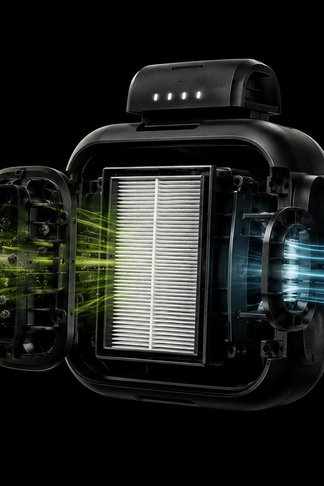 HEPA filtration core with airflow