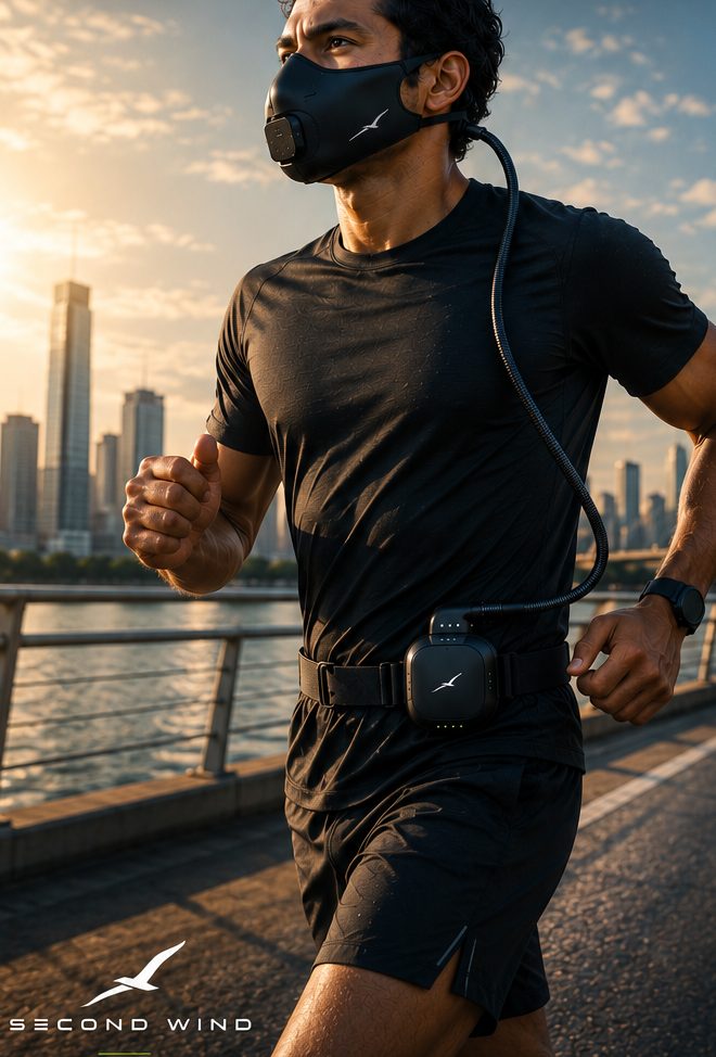 Runner in full flow along the waterfront